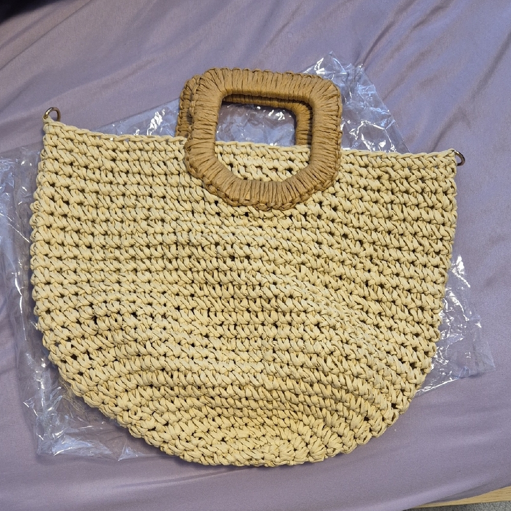 Zara Woven beige Tan Handbag.